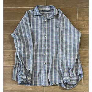 Polo Ralph Lauren Men's Shirt Large Purple Green Plaid Button Up Casual Preppy